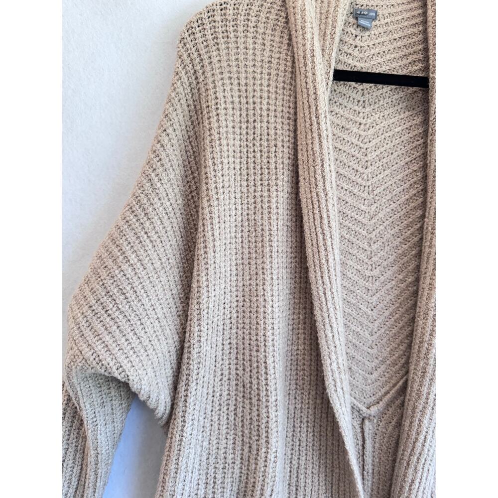 Aerie Taupe Beige Chunky Knit Open Front Cardigan Sweater Longline Oversized XS - Picture 3 of 6